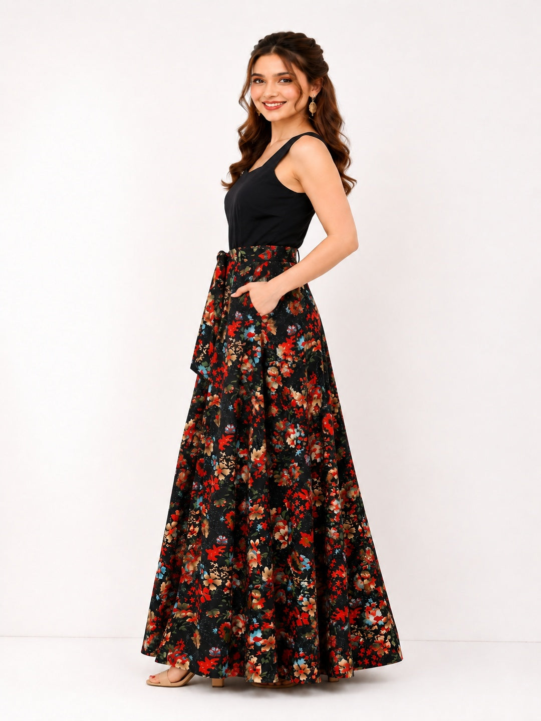Sleek Italia Floral Print Crepe Fit & Flare Maxi Dress