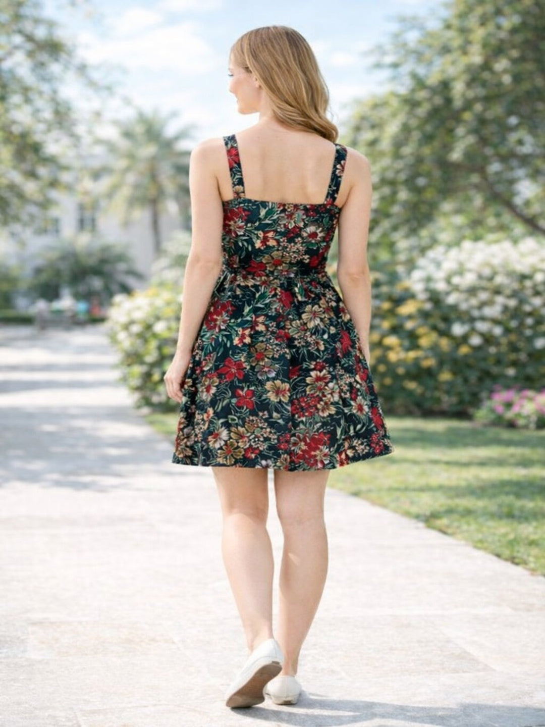 Sleek Italia Floral Print Crepe Fit & Flare Dress