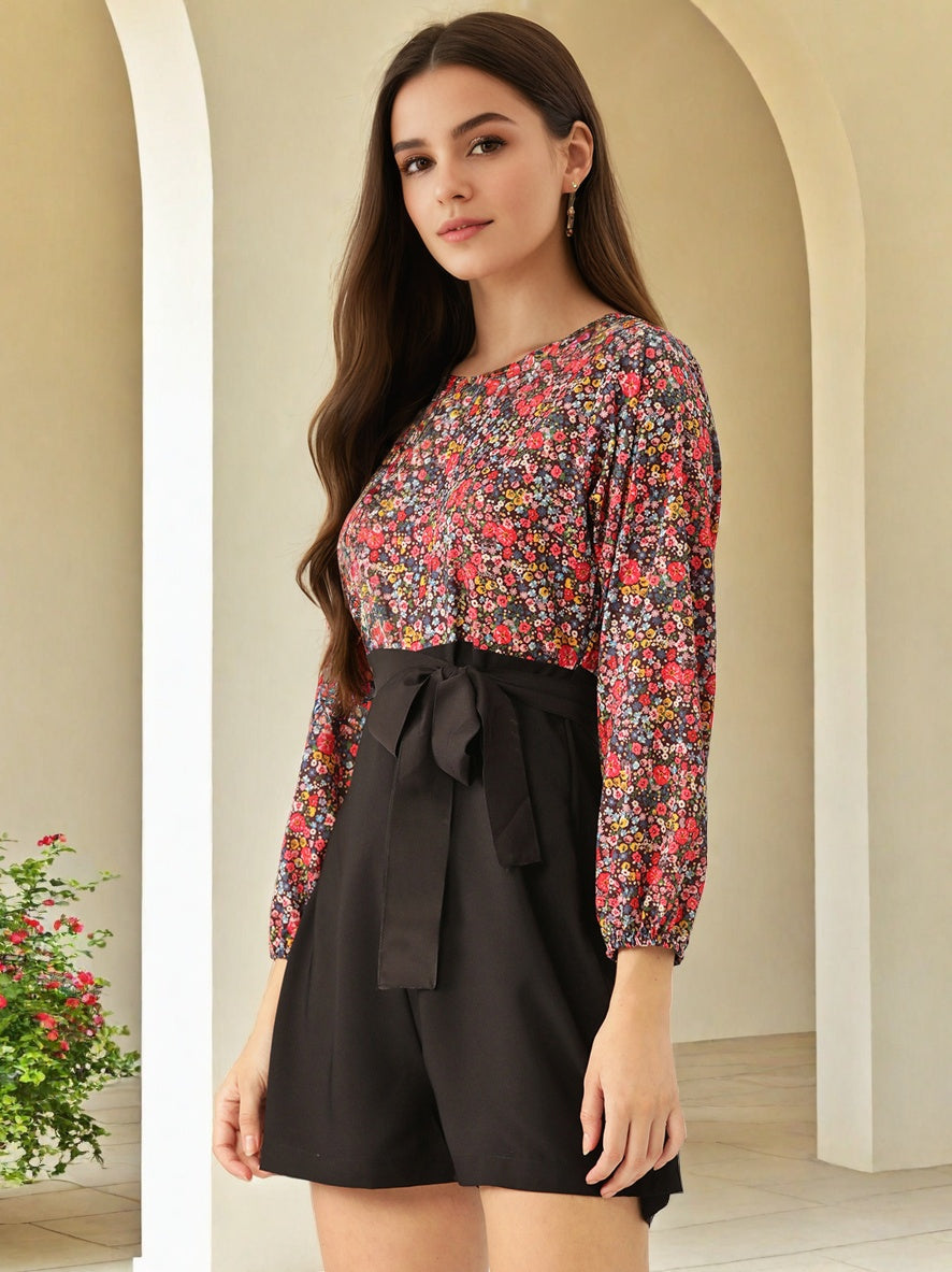 Floral Printed Waist Tie Ups Playsuit