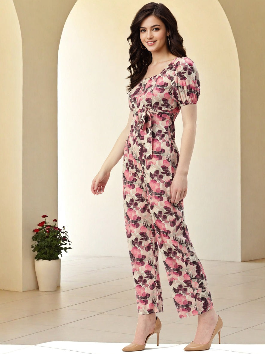 Floral Printed Tie Up Basic Jumpsuit