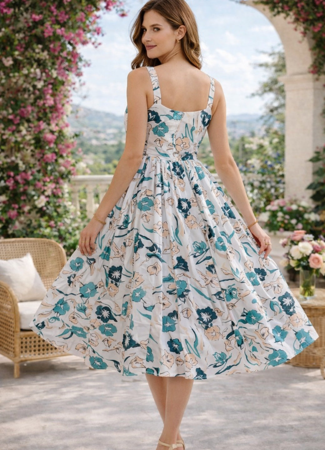 Sleek Italia White Floral Crepe Dress