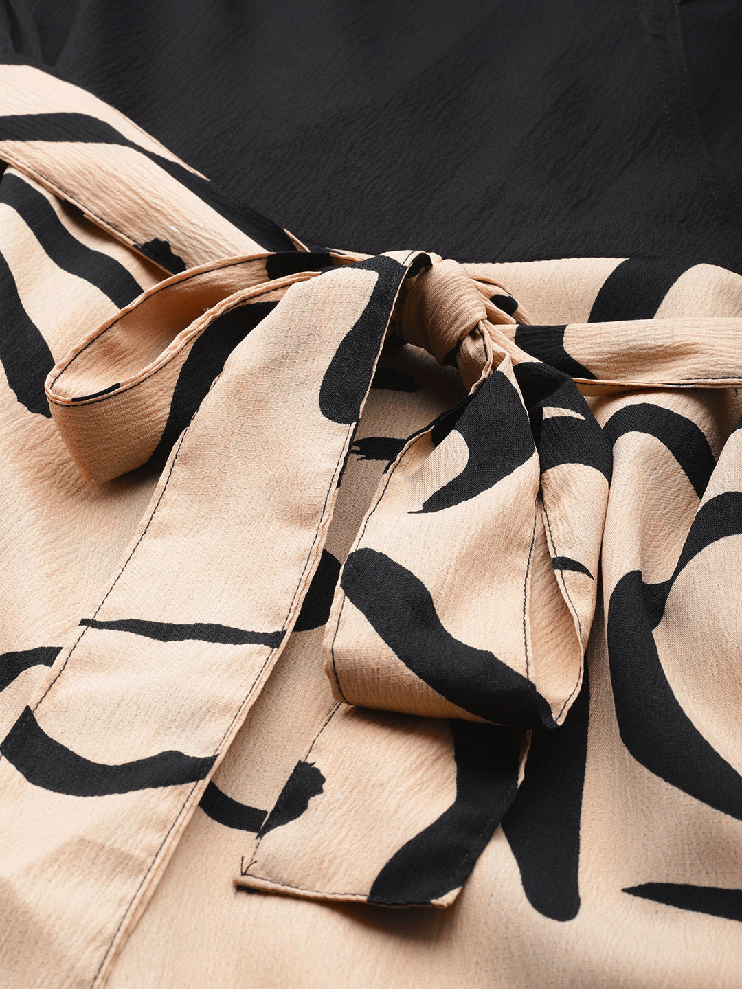 Sleek Italia Beige & Black Abstract Printed Basic Jumpsuit