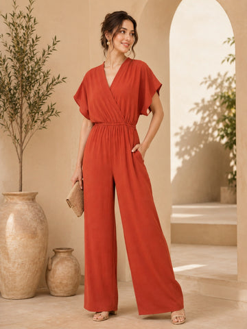 Sleek Italia Rust Solid Basic Jumpsuit