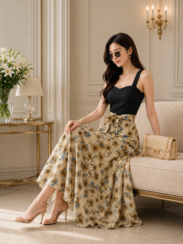 Sleek Italia Floral Print Crepe Maxi Dress