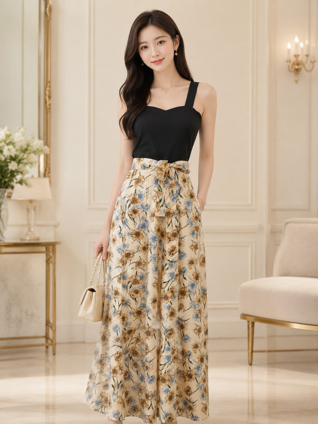 Sleek Italia Floral Print Crepe Maxi Dress