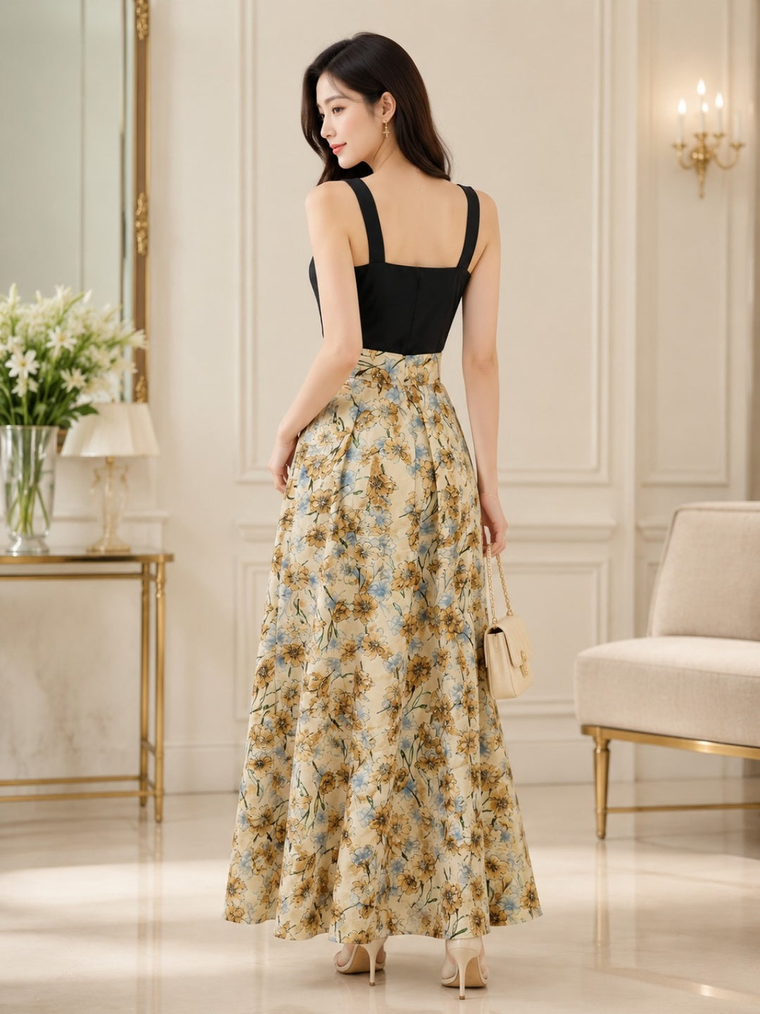 Sleek Italia Floral Print Crepe Maxi Dress