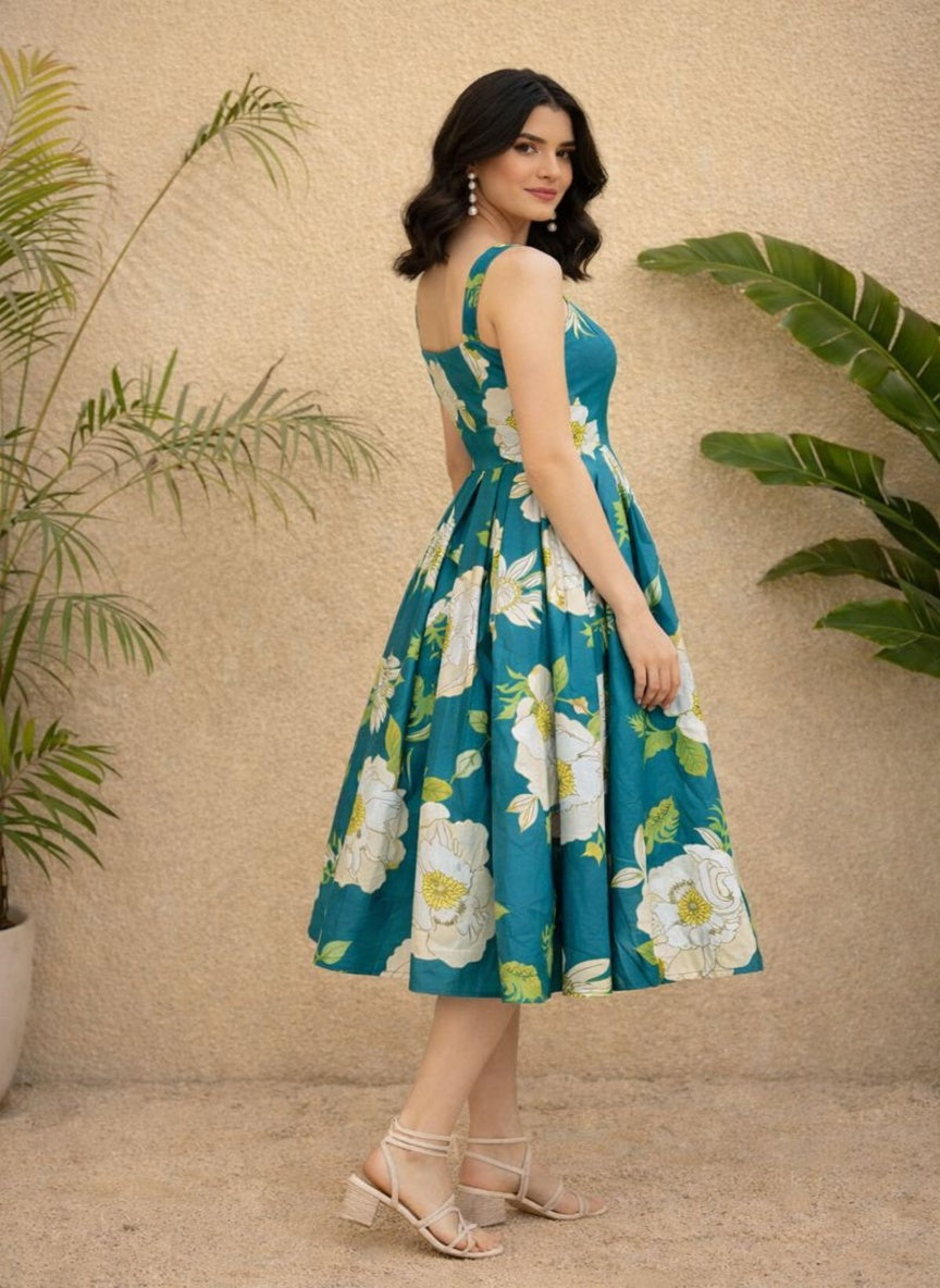 Sleek Italia Floral Print Fit & Flare Midi Dress