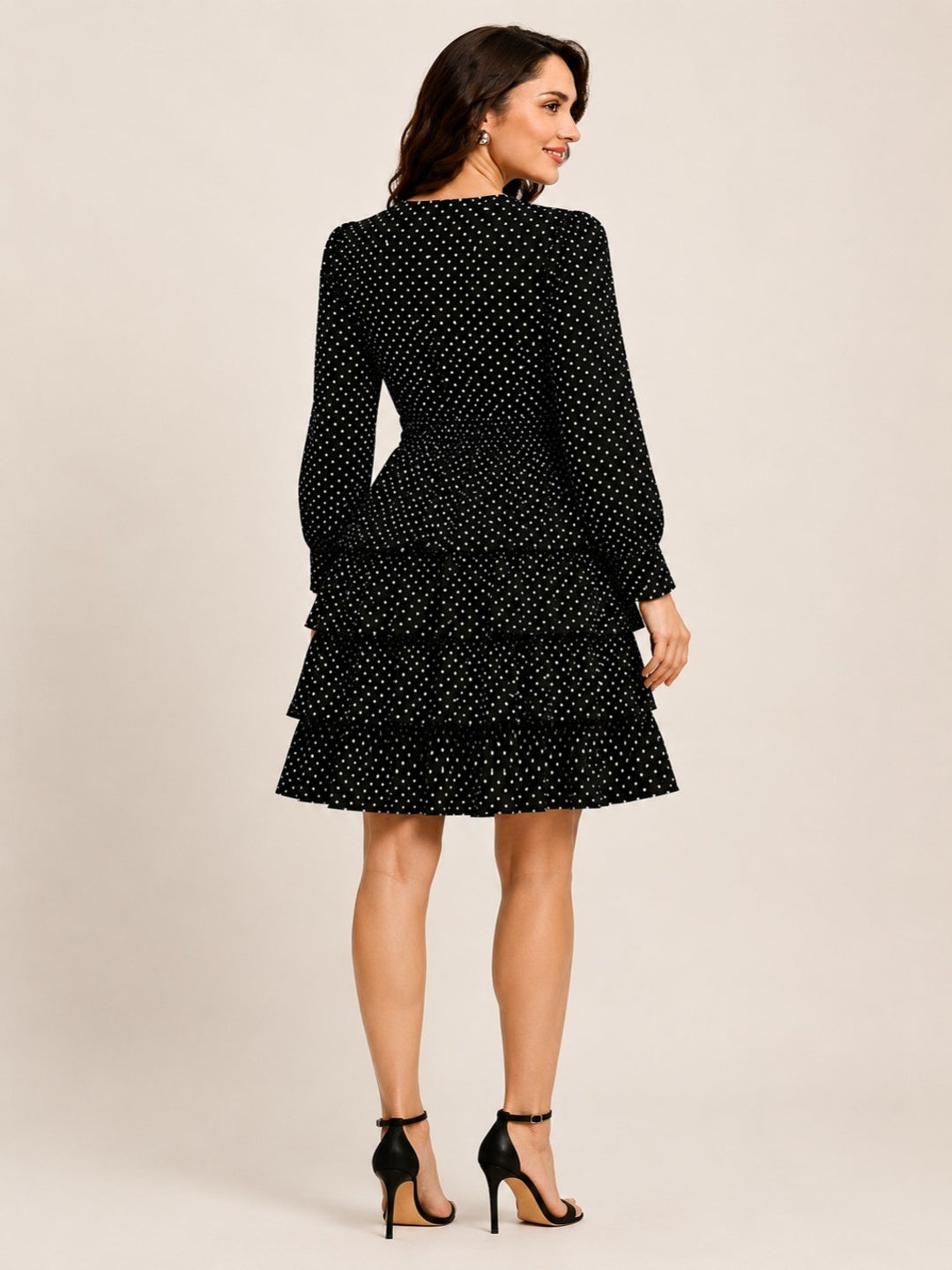 Sleek Italia Black Polka Dot Print Crepe A-Line Dress